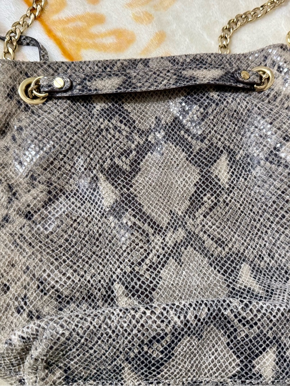 Michael Kors Gold-Tone Charm Snakeskin-Texture Shoulder Bag